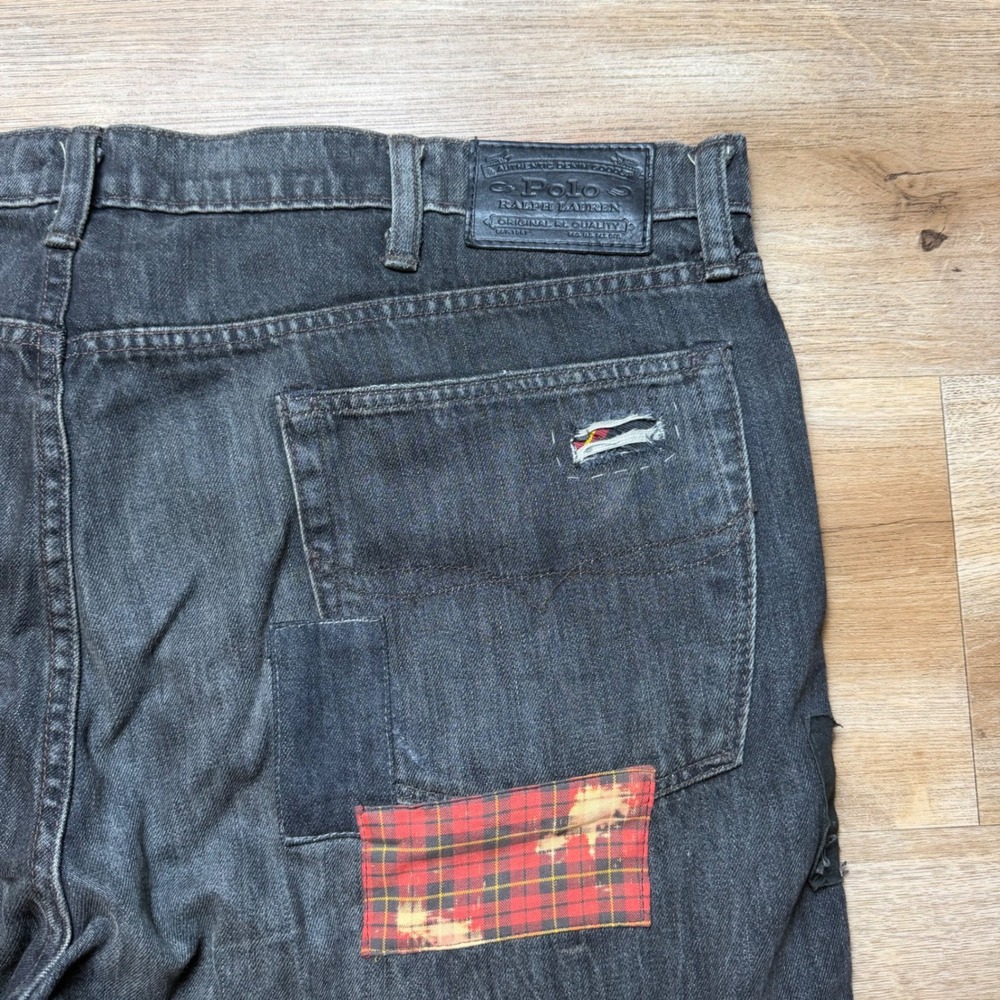 Polo Ralph Lauren Sullivan Slim Jeans Mens 40x30 Black Patchwork Distressed - Picture 10 of 16
